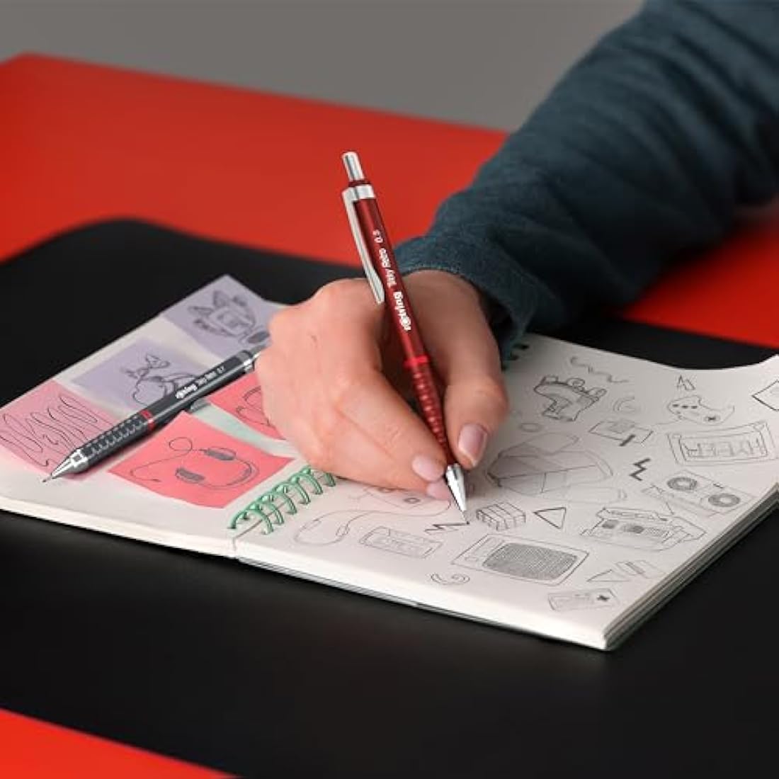rOtring Tikky Retro Mechanical Pencils | 2B 0.7 mm | Blue Barrels | with Comfort Rippled Grip | 12 Count