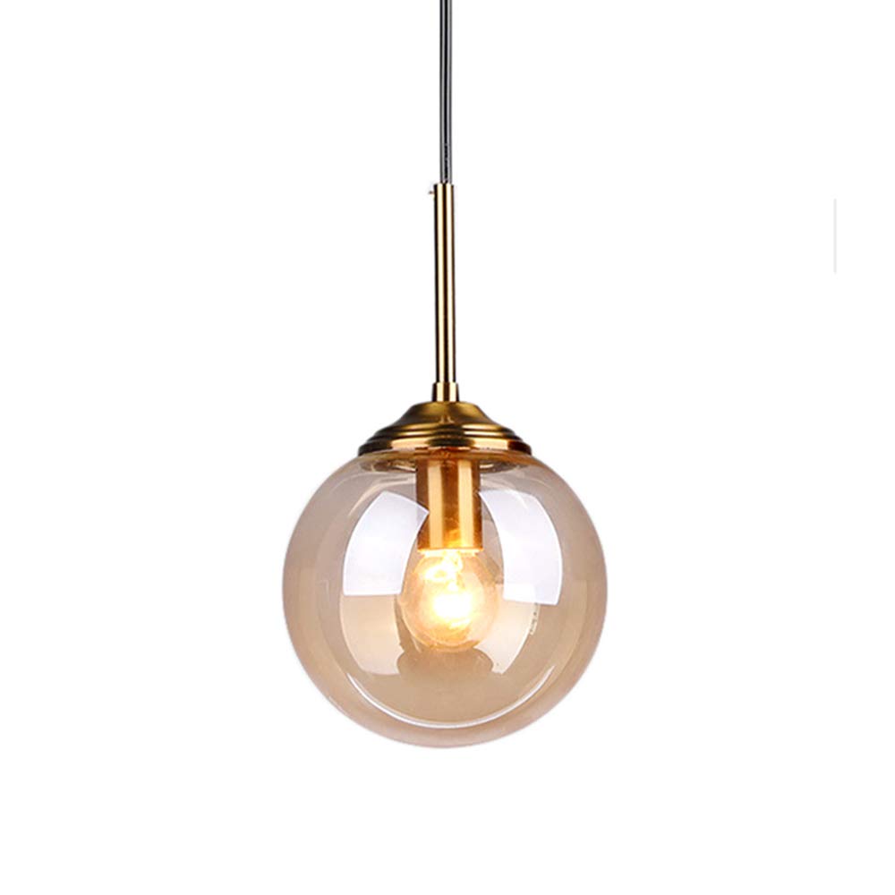 MZStech Industrial Retro Loft 3 Way Pendant Light, Cluster Chandelier Hanging Lamp Fixture Brass Fittings with Glass Globe Lampshade (Amber)