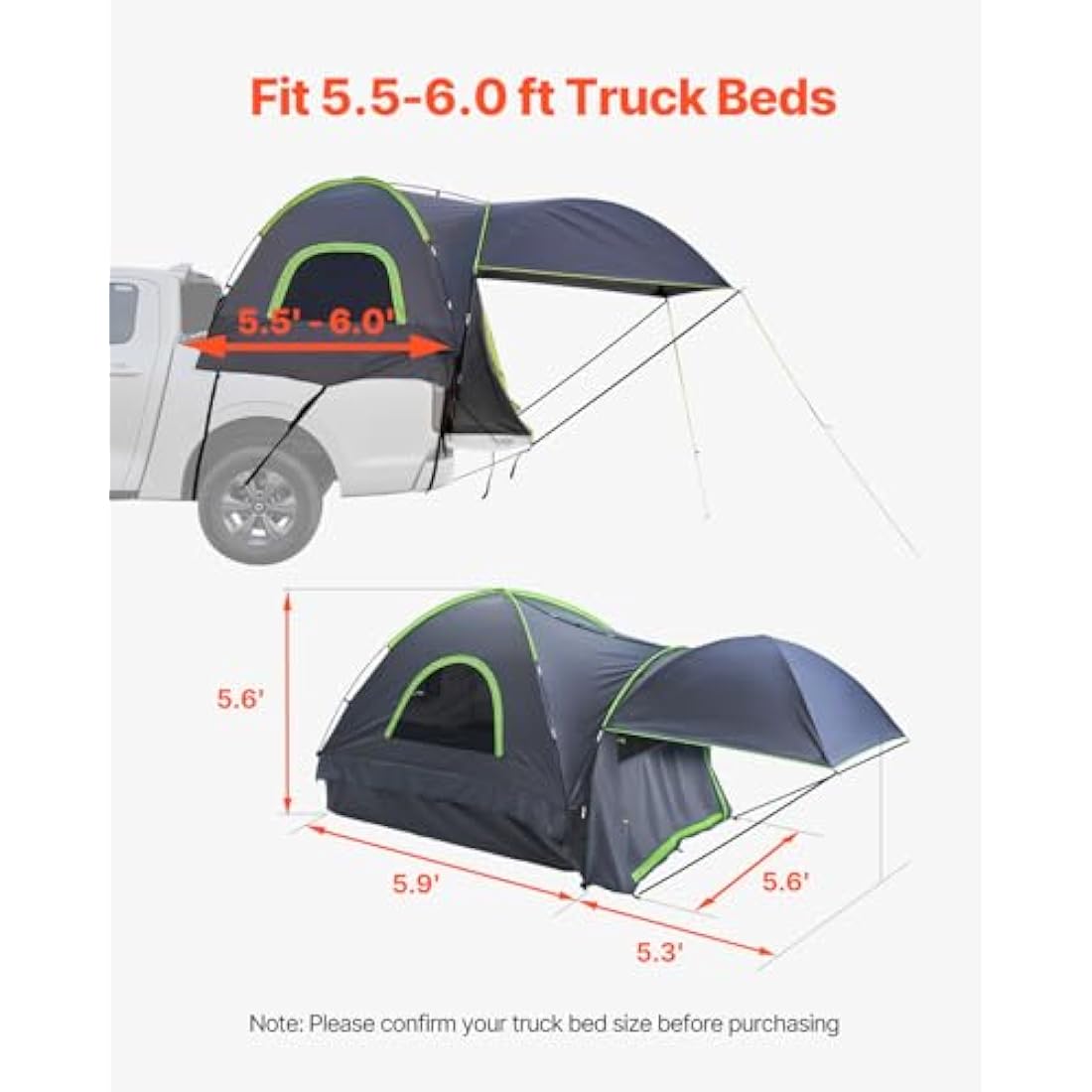 VEVOR Waterproof PU2000mm Spacious Double Layer Design, SUV Camping Tent with Shade Awning and Mesh Windows, Includes Rainfly and Storage Bag