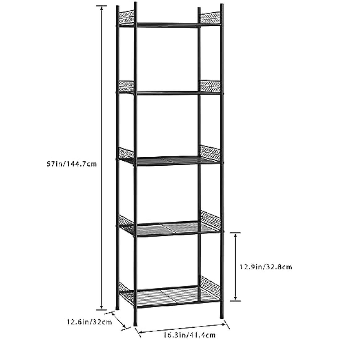 5 Tier Shelving Unit, Wire Shelving Unit Metal Storage Shelf Free Standing Storage Rack, Wire Organisation Racking Shelves for Pantry Kitchen Livingroom Bathroom Office, 41*32*145 CM, Black