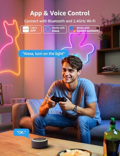 Lepro N1 AI Smart Rainbow Neon Light Strip 6M, 96 LEDs/M, Work with Alexa, Google Home, Music Sync, AI Lighting Design Assistant, IP65 Rope Light, MagicColor LED Light, App & Voice Control, No Remote