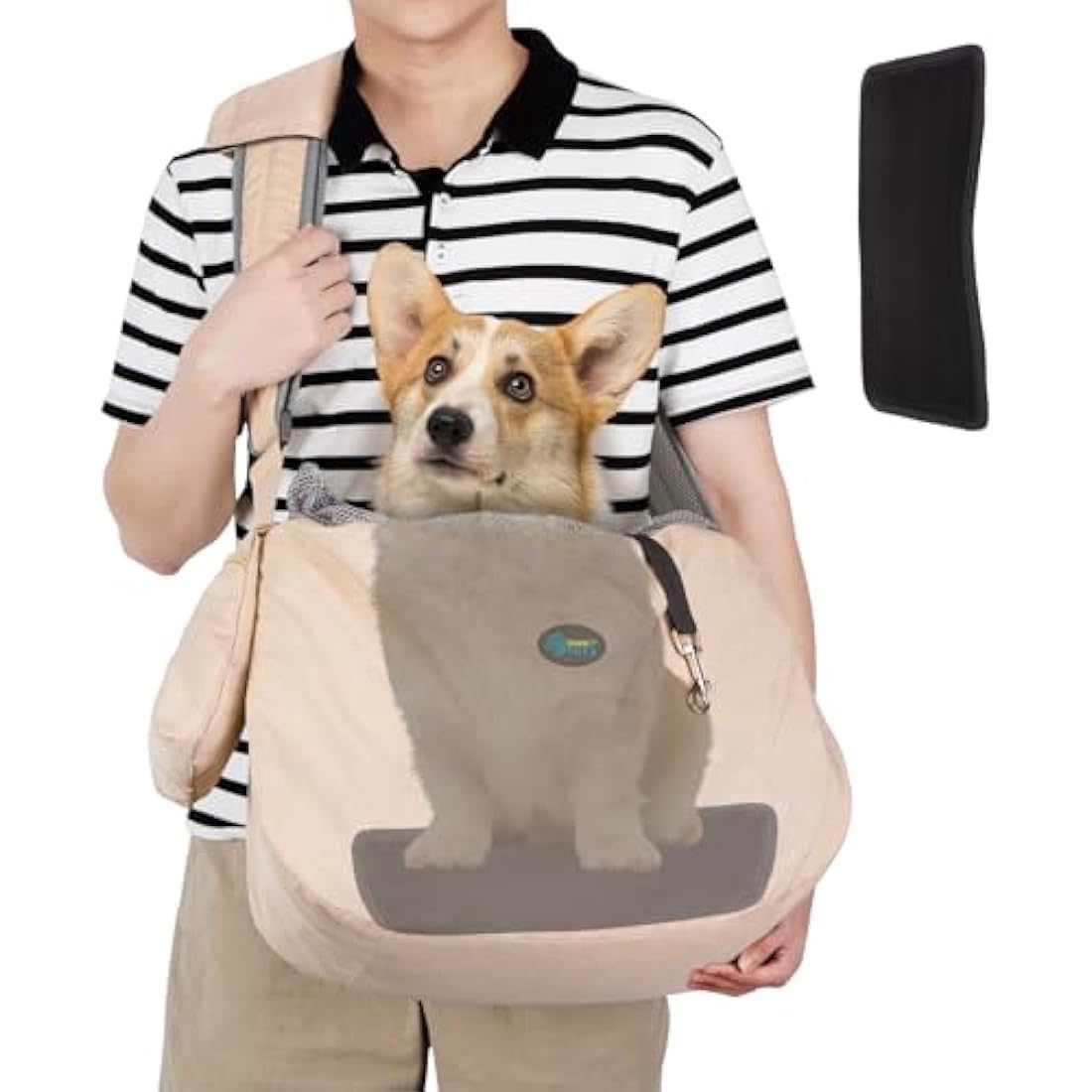 Ownpets Pet Sling Carrier, Fits 6.5 to 9kg Medium Dog/Cat Sling Carrier Reversible and Hands-Free Dog Bag with Adjustable Strap and Pocket Shoulder Pad for Outdoor Travel Hiking, Cream-Colored