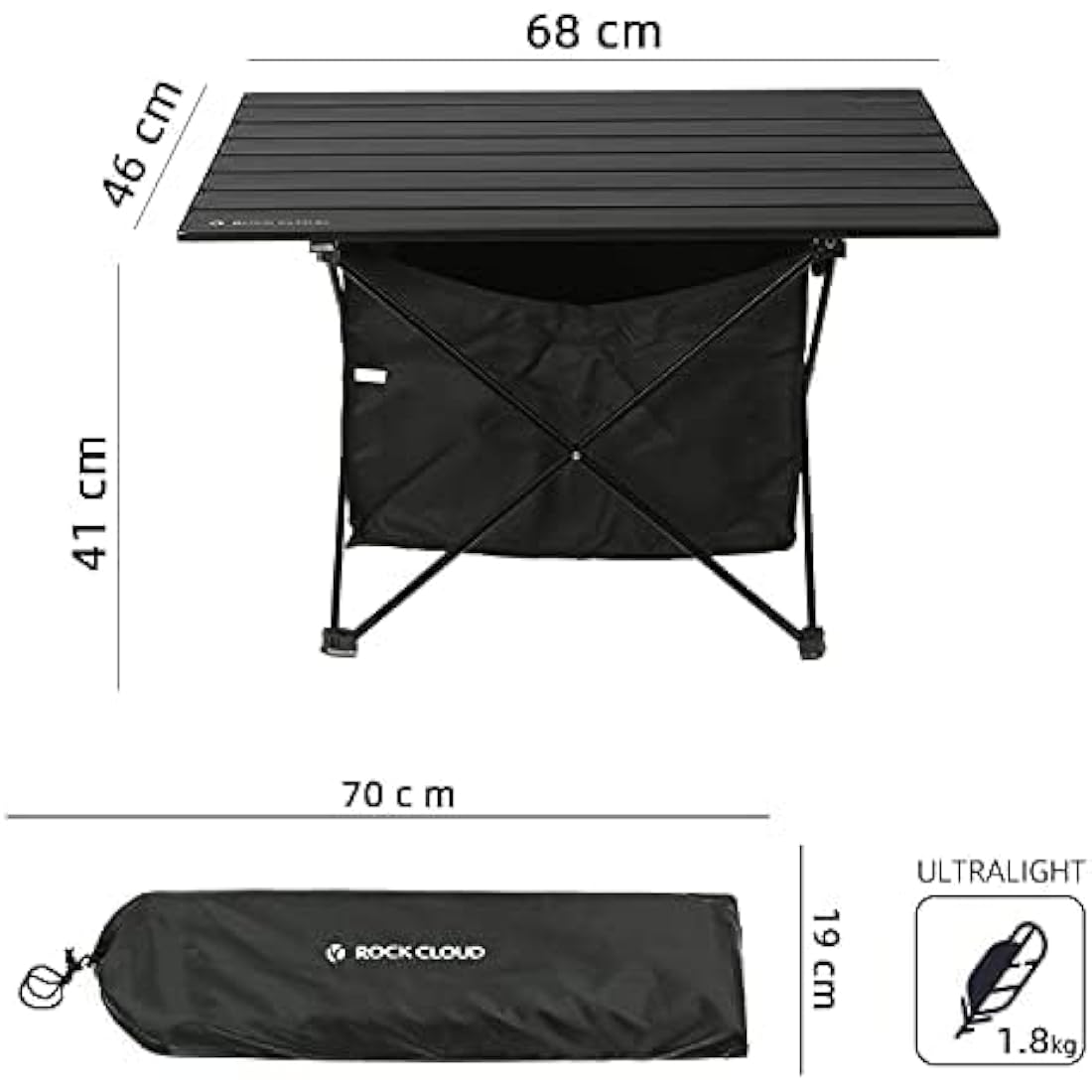 ROCK CLOUD Portable Camping Table With Storage Bag Ultralight Aluminum Folding Beach Table Camp for Camping Hiking Backpacking Outdoor Picnic, Wood Grain,with Storage Bag