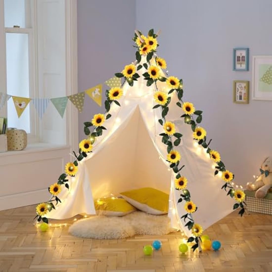 Beferr 4 Pcs Artificial Sunflower Garland Fake Silk Sunflowers Daisy Vines Yellow Faux Flower Garland Wall Hanging Plants for Home Wedding Party Garden Decoration DIY Wreath