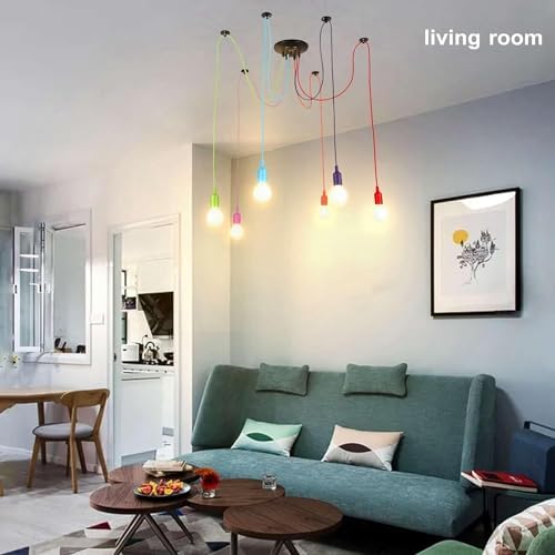 Lightess Industrial Pendant Light, Adjustable Chromatic Spider Lamp, DIY Chandelier, Hanging Ceiling Light, Vintage Pendant Lamp for Kitchen, Dining Room, Hotel (6 Heads)