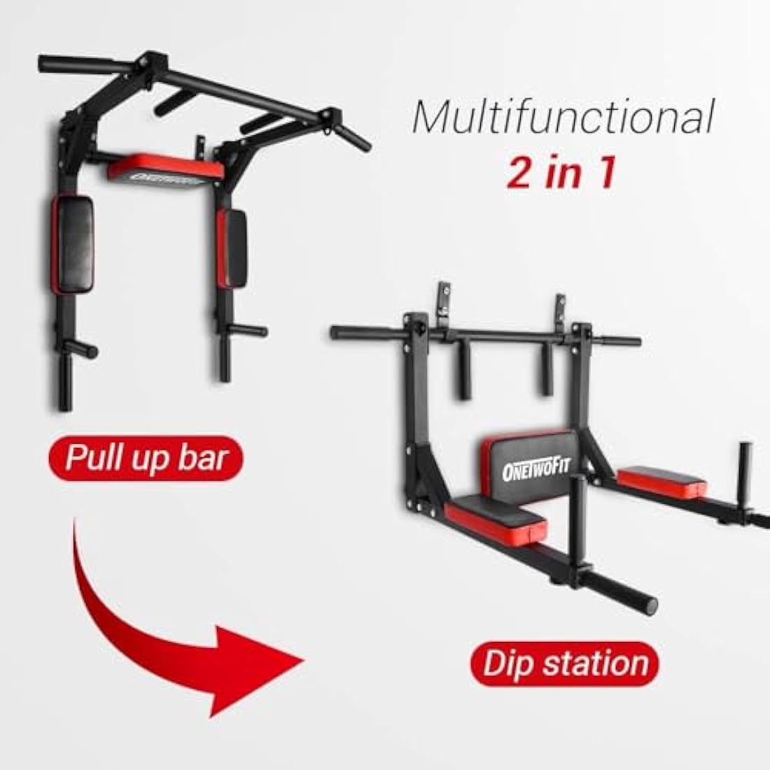 ONETWOFIT Multifunctional Wall Mounted Pull Up Bar/Chin Up bar, Dip Station for Indoor Home Gym Workout, Power Tower Set Training Equipment Fitness Dip Stand Supports to 440 Lbs
