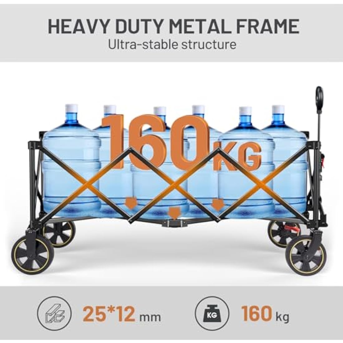 TIMBER RIDGE Extended Festival Trolley with Brakes & Cargo Net, 300L Large Collapsible Folding Wagon with Adjustable Handle & Cup Holder, 160kg Heavy Duty Cart for Camping Shopping Hiking, Black