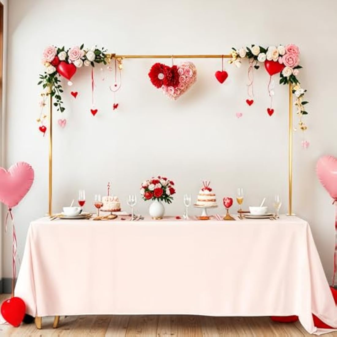 Over The Table Rod Stand with Clamps- Adjustable Metal Wedding Arch Frame for Table Centrepiece, Over Table Display Rail for Halloween Christmas Table Decorations (Gold)