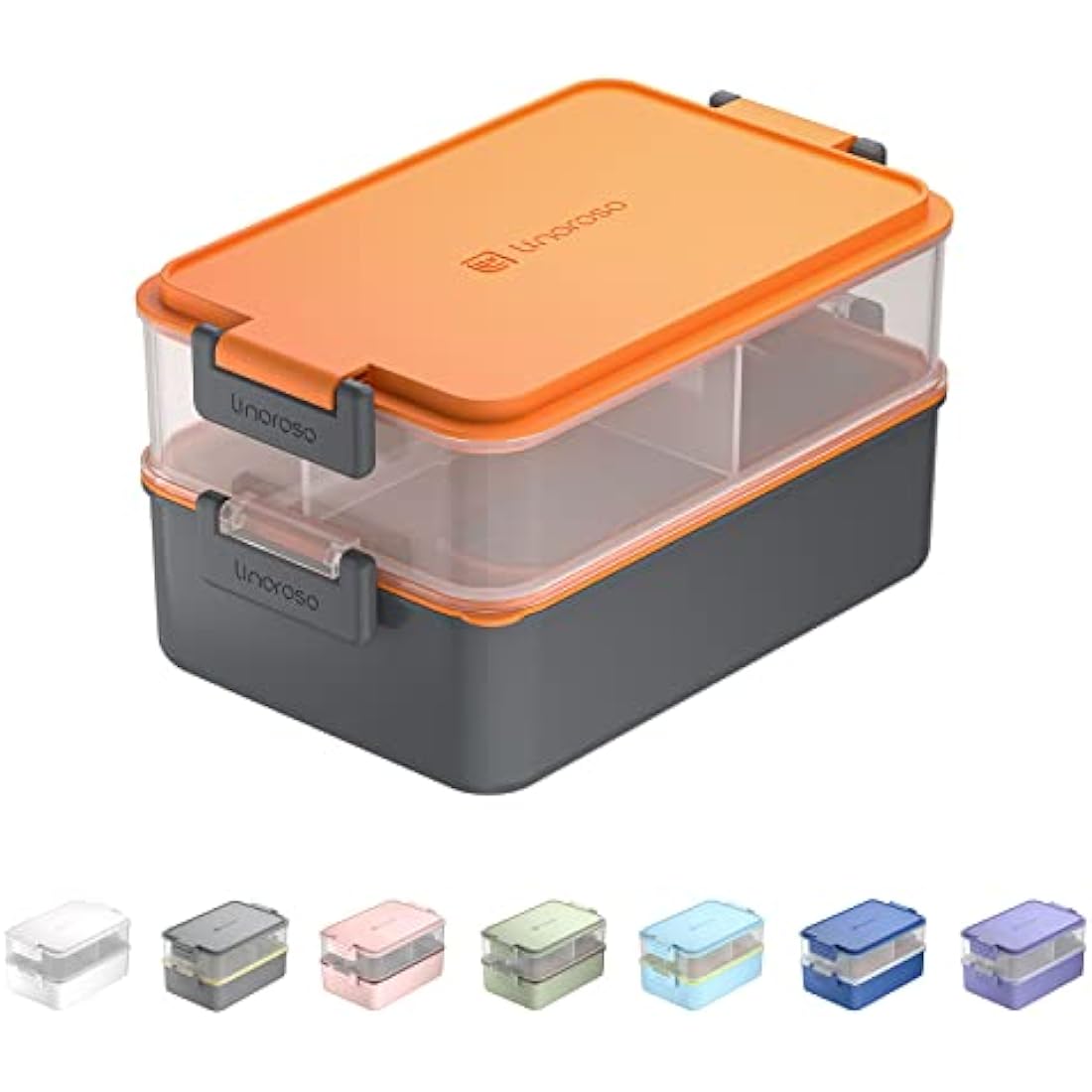 linoroso Bento Lunch Box for Adults with 3 Compartments Lunchbox with Sauce Container and Utensils, Bento Boxes for Microwave and Dishwasher Plastic BPA-Free As Sandwich Snack Salad Box - Lava Orange