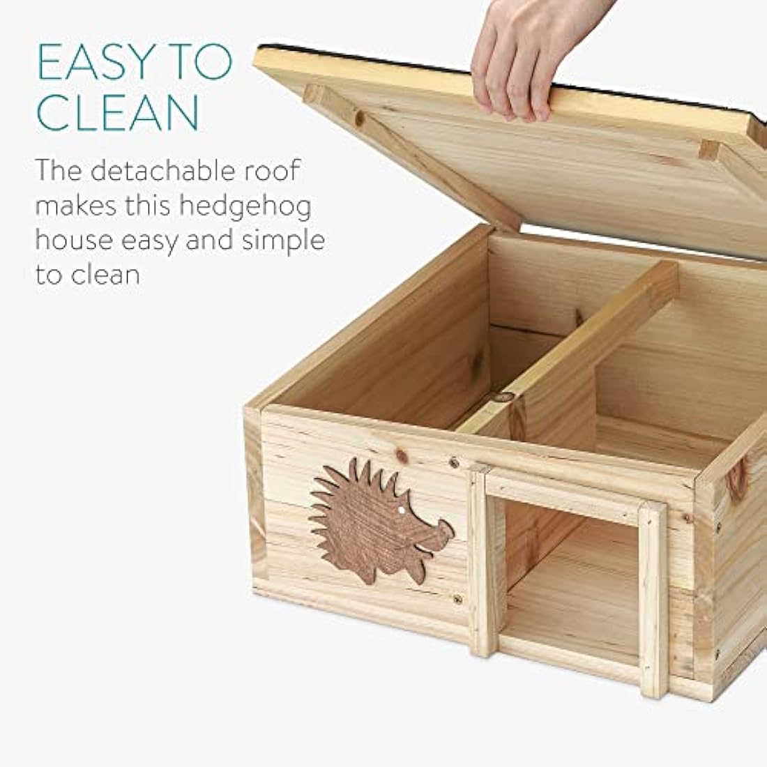 Navaris Wooden Hedgehog House - Protective Hedgehog Shelter Box for Outdoor, Garden - Hedgehog Den for Sleeping, Summer, Nesting, Winter Hibernation