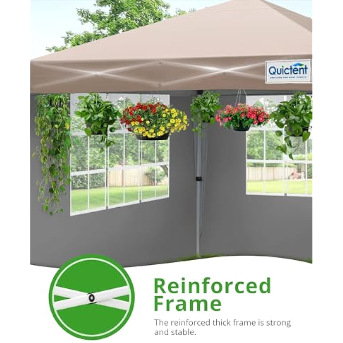 Quictent Pop Up Canopy Gazebo with Removable Sidewalls, Adjustable Height Event Shelter, 3x3m (10x10ft) Portable Tent for Garden Party, Camping, Beige