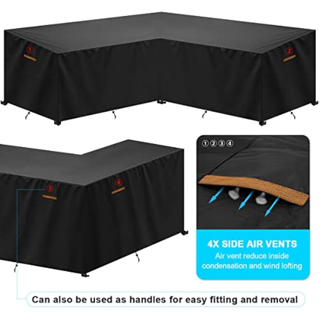 SanGlory V-Shape Garden Furniture - Waterproof Patio Sofa Couch Cover, Heavy Duty Oxford Outdoor Rattan Corner Sofa Cover Anti-UV, 270x270x90/90x65cm