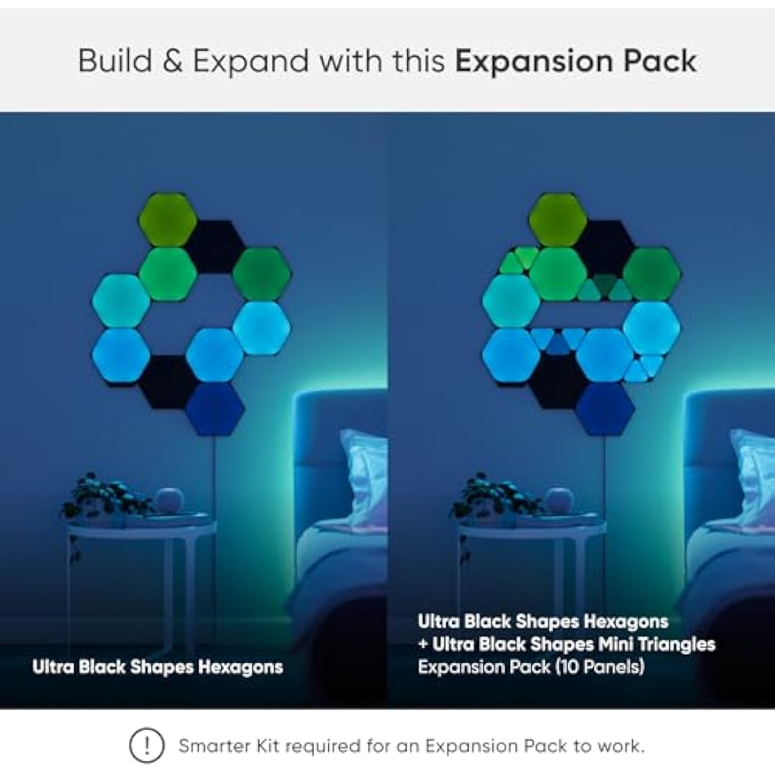 nanoleaf Shapes Ultra Black Mini Triangle Expansion Pack, 10 Additional Smart Light Mini Panels LED RGBW - Modular Wi-Fi Colour Changing Wall Lights, Works with Alexa Google Assistant Apple Homekit