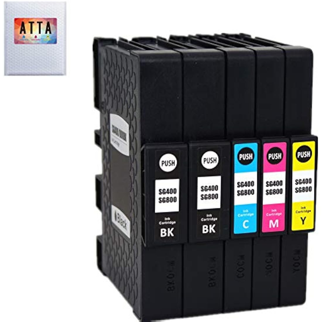 ATTA 5 Pack Sublimation Ink SG400 SG800 High Yield Heat Transfer Sublimation Ink Cartridges Compatible with Sawgrass Virtuoso SG400 SG800 Printer Ink(2 Black,1 Cyan,1 Magenta,1 Yellow)