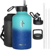 Coolflask Insulated Water Bottle 2L, Half Gallon Water Jug with Straw & 3 Lids, Large Insulated Water Bottle, Stainless Steel Vacuum Water Bottle for Gym, Sports and Travel, Starry Gradient Blue