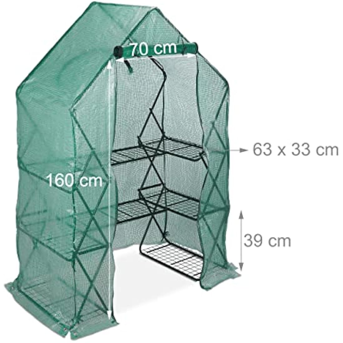 Relaxdays Walk-In Foil Greenhouse, Balcony & Garden, Folding Grow Tent with Shelf, HWD 195x138x72cm, Green