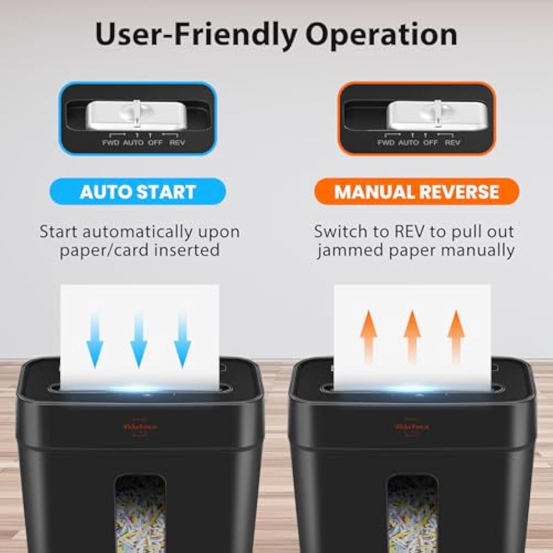 VidaTeco Cross-Cut Shredder, Heavy Duty 6 Sheet Shreds Paper/Card/Staple/Clip Paper Shredder for Home Office, High-Security Level P-4 Jam Proof System 11.5L Liftout Basket Black