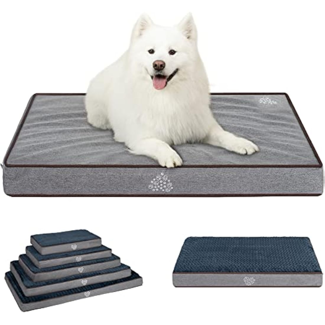 VANKEAN Dog Bed Soft Crate Pad Mat Reversible Cool & Warm, Washable Comfy Kennel Pad with Orthopedic Egg-Crate Foam for Small Medium Large Dogs, Water-Resistant Pet Bed, Gray/Dark Blue