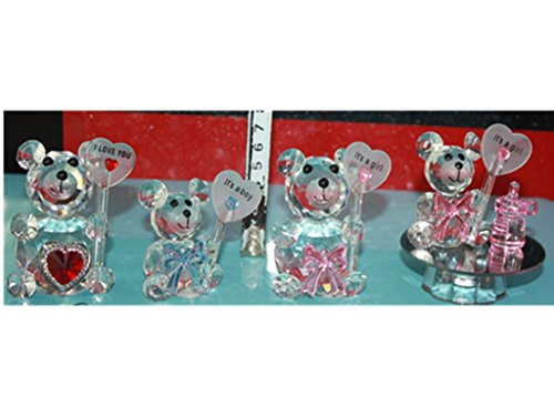 London Boutique Decorative Crystal Teddy Bear New Baby Girl Boy I love you Friendship Gift Prsent (It's a girl with Bow)