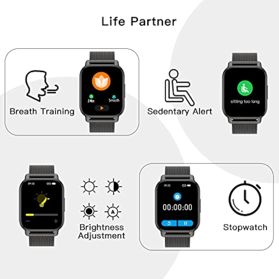 Popglory Smart Watch for Women Men Answer/Make Calls, 1.85" Smartwatch 44mm 2 Straps & Split Screen, 100+ Sports Fitness Watch with Blood Pressure/Oxygen/Heart Rate Monitor for iOS and Android