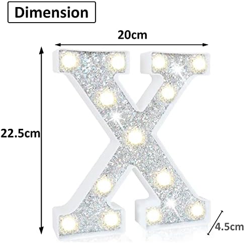 LED Marquee Letter Lights, Light Up Silver Letters for Bedroom Glitter Gifts for Teenage Girls Alphabet Letter Sign Battery Powered Night Light Birthday Party Wedding Home Decoration, Silver Letter X