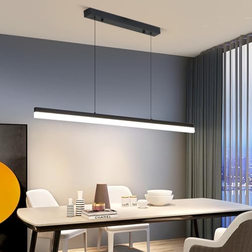 Mikeru 150CM Pool Table Lights, LED Linear Pendant Light 10% to 100% Dimmable Height Adjustable Chandelier with Memory Function 3000K/4500K/6000K Minimalist Island Light for Office, Living Room
