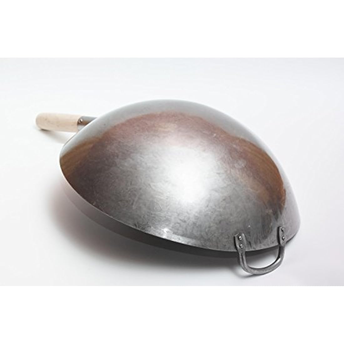 Craft Wok Big 16 Inch Heavy Hand Hammered Carbon Steel Pow Wok with Wooden and Steel Helper Handle (Round Bottom) / 731W138