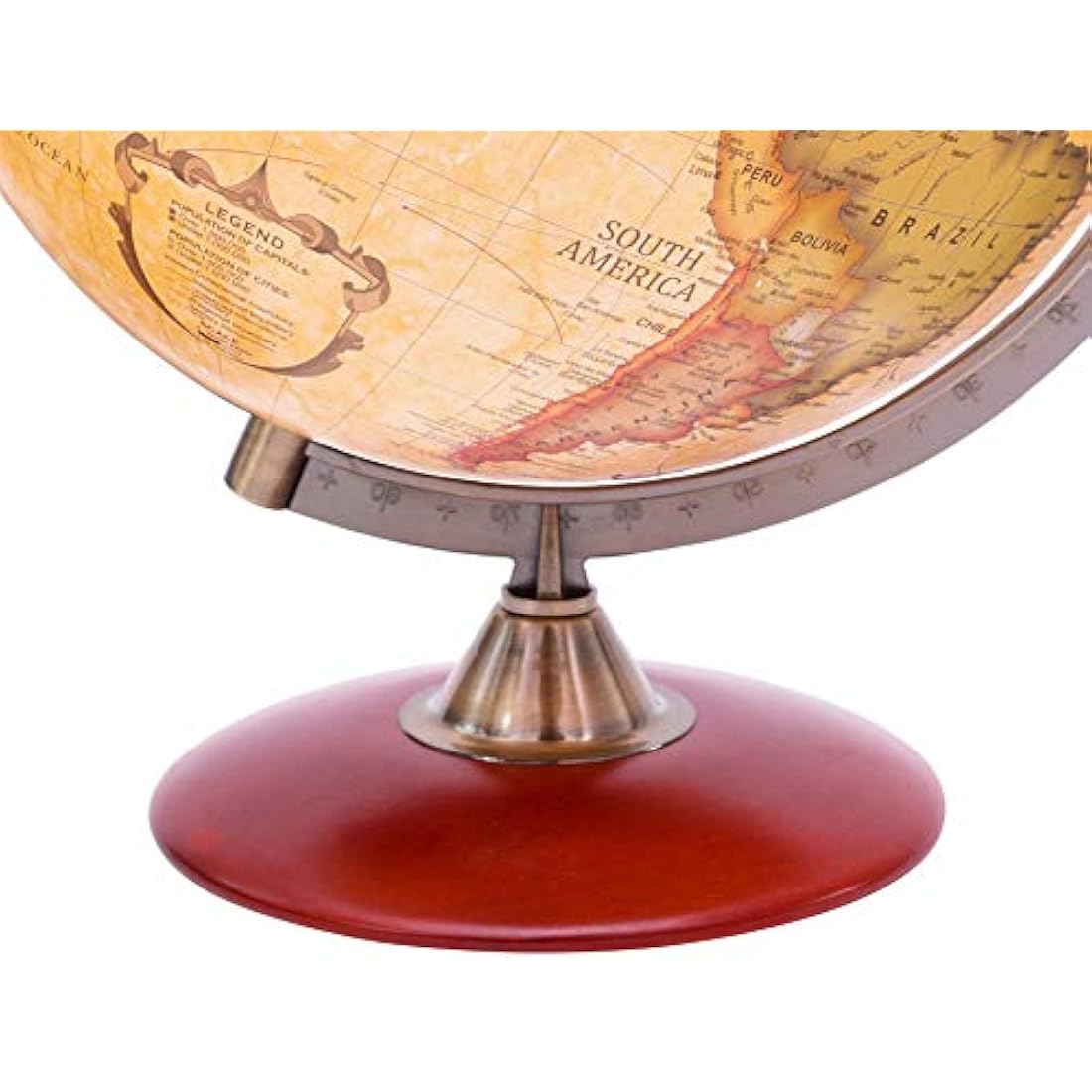 EXERZ 30cm Antique Globe With A Wood Base - World Globe Rotating Vintage Colour Modern Map -Decorative 30cm Diametre Large