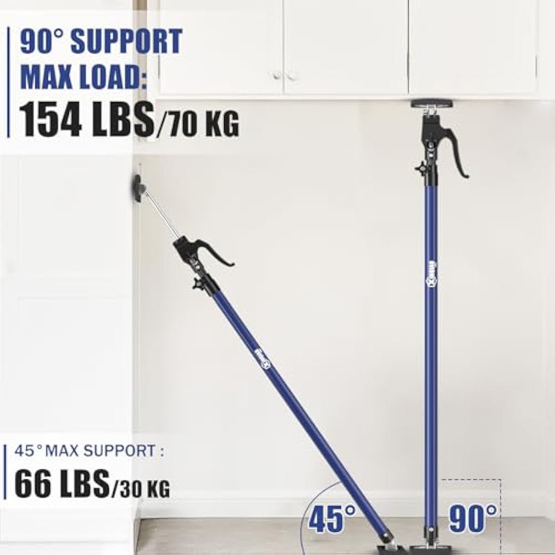 XINQIAO Third Hand Tool Support System, Premium Steel Support Rod with 154 LBS Capacity for Cabinet Jack, Drywall Jack& Cargo Bars, 23.6 IN to 45.3 IN Long, Blue, 2 PC