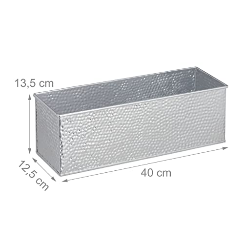 Relaxdays Window Box For Interior, Planter, Metal Cachepot For Flower-and Herb Pots, Rectangular Tub, Silver, Iron, 13.5 x 40 x 12.5 cm