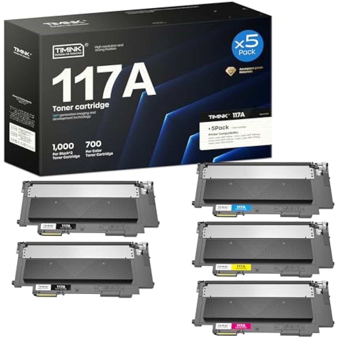 Timink 117A Toner Cartridges Replacement for HP 117A W2070A W2071A W2072A W2073A Compatible with Color Laser MFP 150nw 179fnw 179fwg 178nw 178nwg 150a 150w (2 Black Cyan Magenta Yellow, 5-Pack)