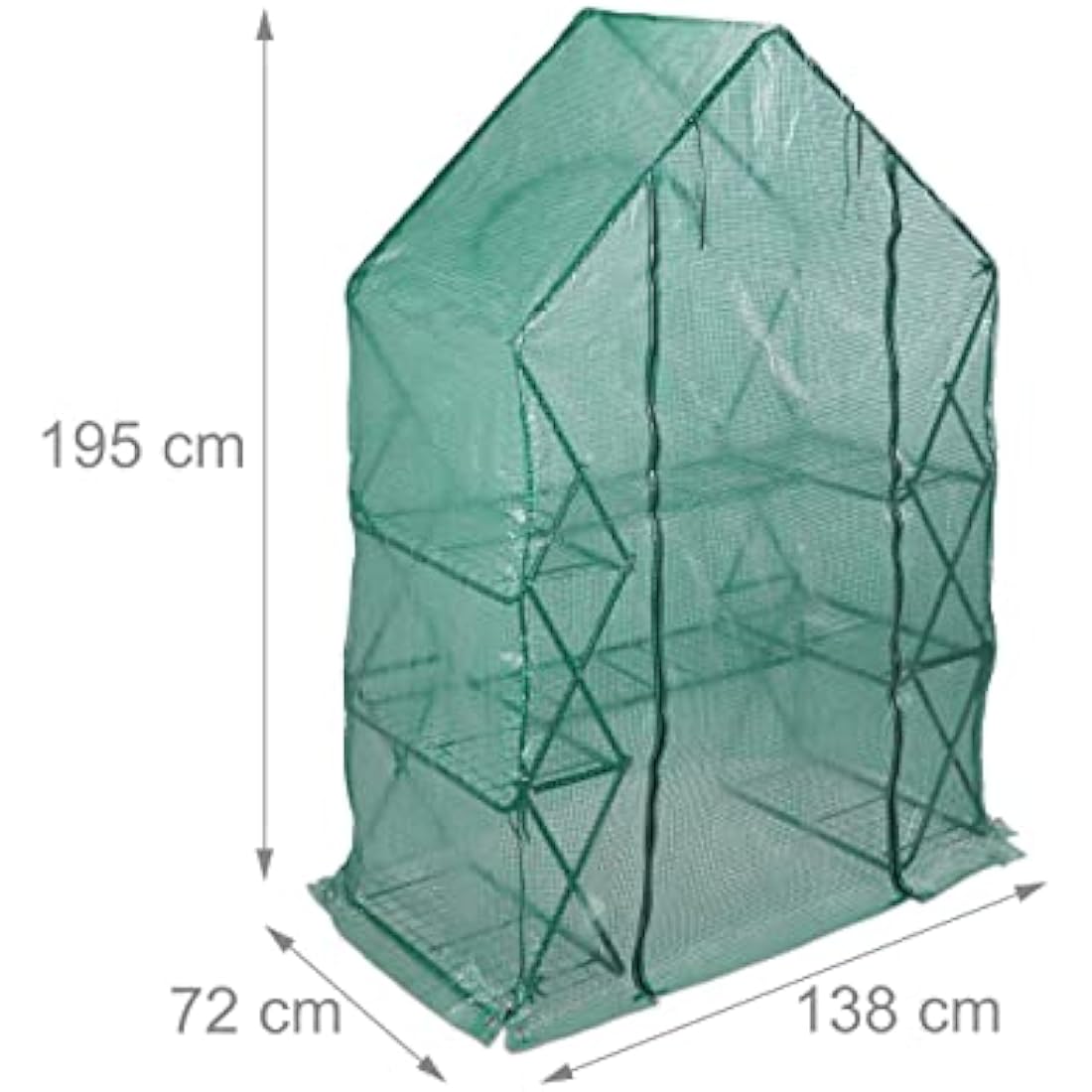 Relaxdays Walk-In Foil Greenhouse, Balcony & Garden, Folding Grow Tent with Shelf, HWD 195x138x72cm, Green