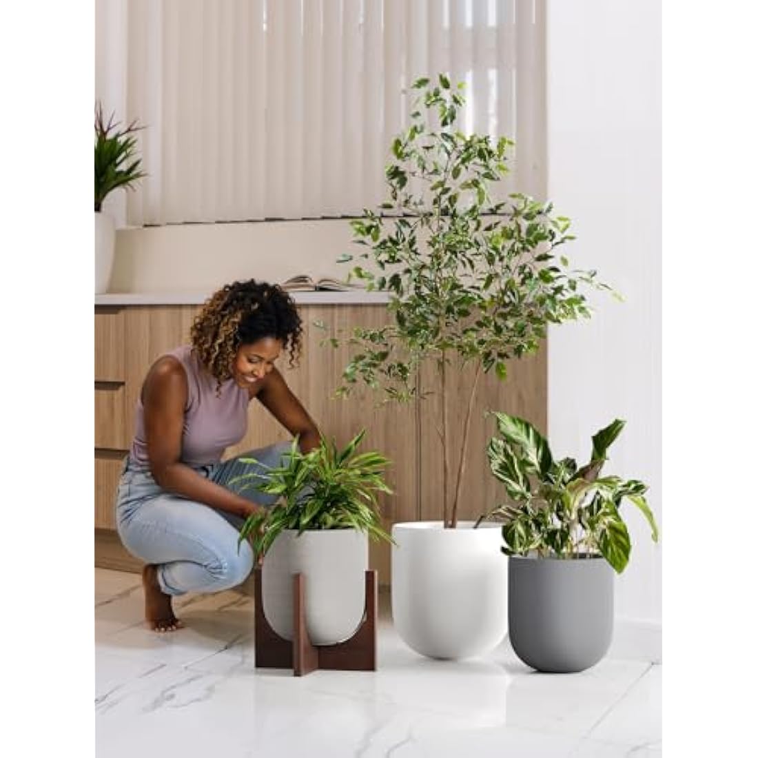 LE TAUCI 30 cm Plant Pot, Ceramic Large Planters for Indoor Plants, Indoor Plant Pots for Home Garden Patio Office, Outdoor Flower Pots with Drainage Holes and Rubber Plug, White