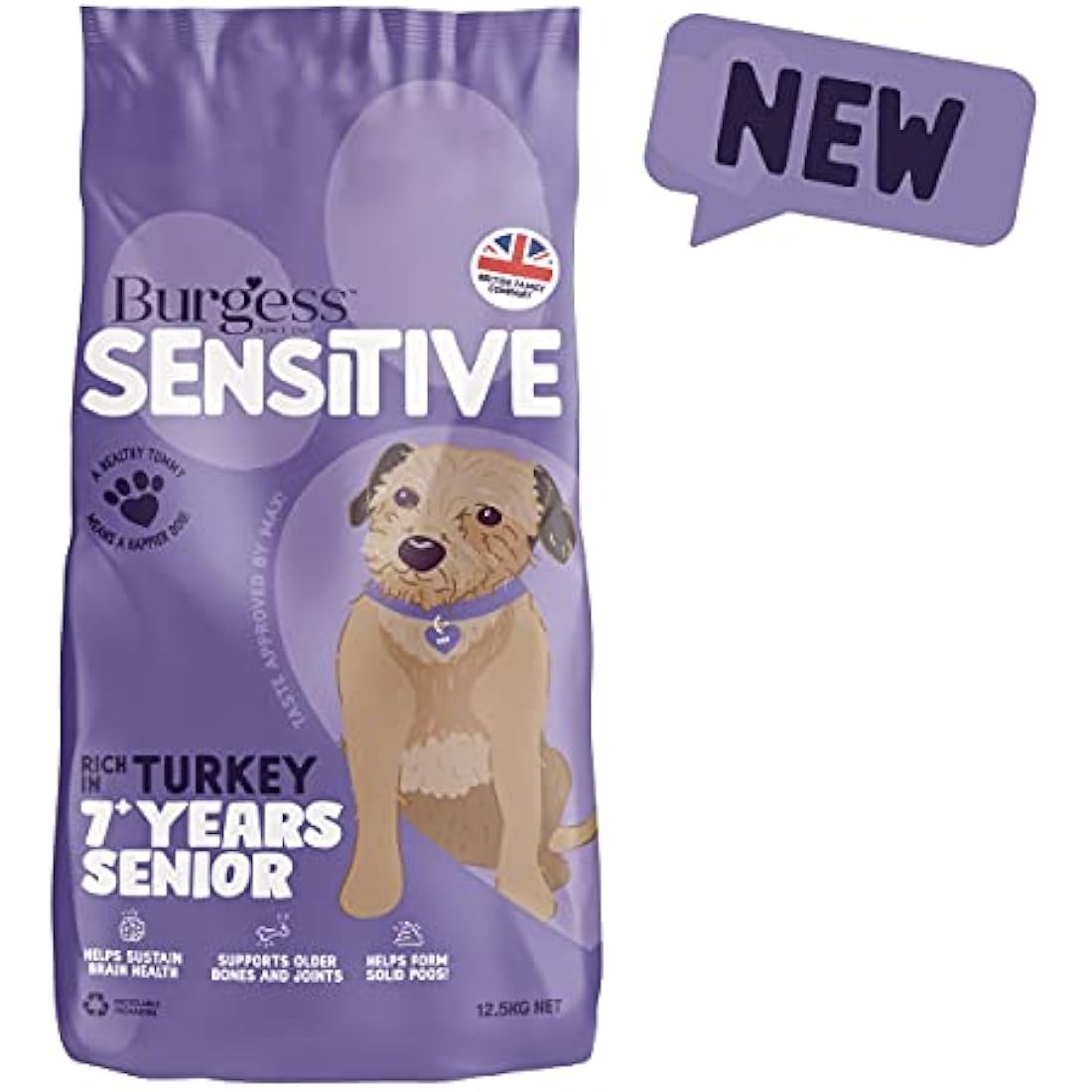 Burgess Sensitive Dry Senior Dog Food 7+ Rich in Turkey, 12.5 kg