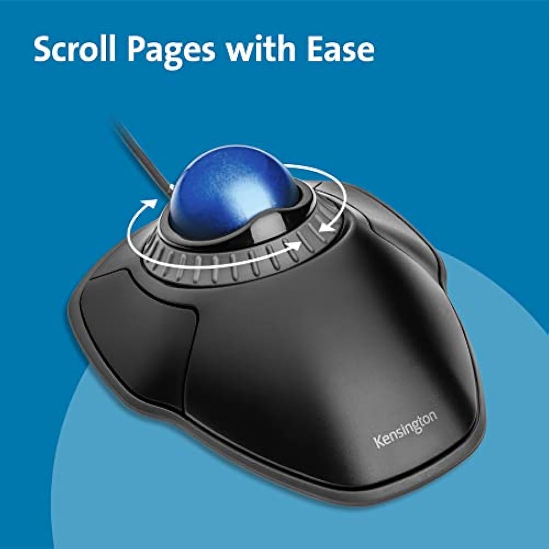 Kensington Orbit Mouse - Wired Ergonomic TrackBall Mouse for PC, Mac and Windows with Scroll Ring, Ambidextrous Design and Optical Tracking - Blue (K72337EU)
