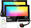 Lighting master LED Floodlight 80W Equivalent 8000LM, Smart RGB Flood Lights Outdoor with APP Control, Colour Changing + Warm White, Timing - Scene - Garden Lighting, IP66, UK Plug（2 Packs