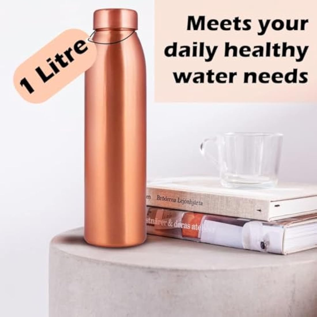 NORMAN JR, Copper Water Bottle 1L - Gift Box of 3, Plain, an Ayurvedic vessel made from pure copper - helps you drink more water, with many health benefits