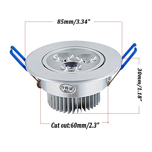 POCKETMAN 220V 3W LED Recessed Ceiling Light Downlights Spotlight,Cool White,280-300 Lumen,(Equivalent 30W) 10 Pack
