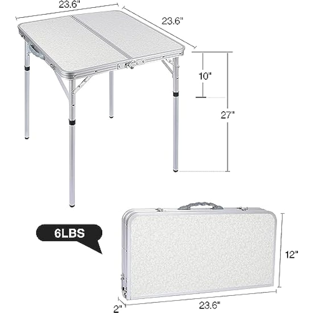 REDCAMP 2ft Samll Square Folding Camping Table, Portable Foldable Picnic Table with Adjustable Height for Beach Outdoor, 2 Heights (25/69)