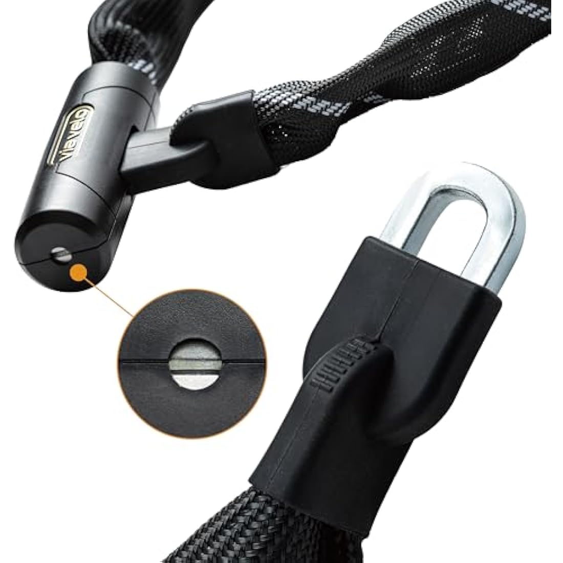 Via Velo Bike Lock 2 Sets 20CrMnTi Steel 16mm Shackle Sold Secure Gold with Bracket and Bike Chain Lock, 7mm 4 Side Squre Shape Chain 2.96Ft Length, Same Key System 6Keys for Electric Bikes Scooters