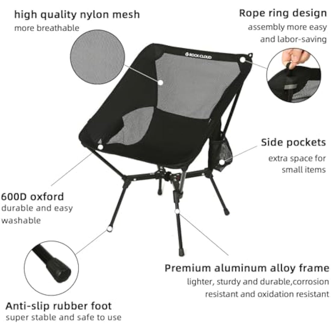 ROCK CLOUD Portable Camping Chair X-Shape Ultralight Chairs Lightweight Fold Up Outdoor with Carry Bag for Garden Picnic Hiking Backpacking Lawn Beach Sports