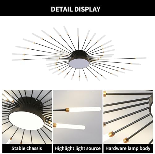 Modern LED Ceiling Light,42+1 Heads Semi Flush Mount Black Chandeliers Ceiling Lighting for Bedroom Living Room Kitchen Dining Room Restaurant