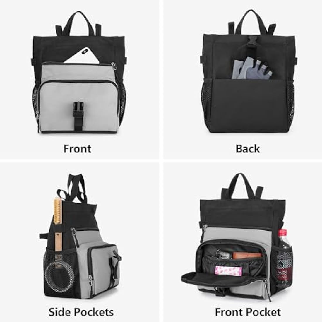 PGmoon Chalk Bucket for Climbing & Bouldering, Chalk Bag Pot with 2 Zippered Pockets, 2 Side Pockets & 4 Brush Holders.