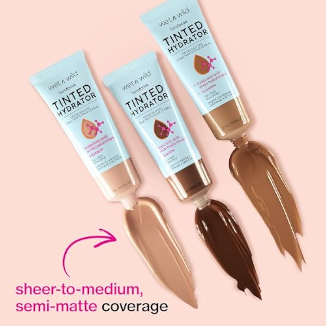 Wet n Wild, Bare Focus Tinted Hydrator, Tinted Moisturiser with Hyaluronic Acid, Lightweight Formula with Semi-Matte Finish for Oily Skin, Light to Medium Coverage, Light