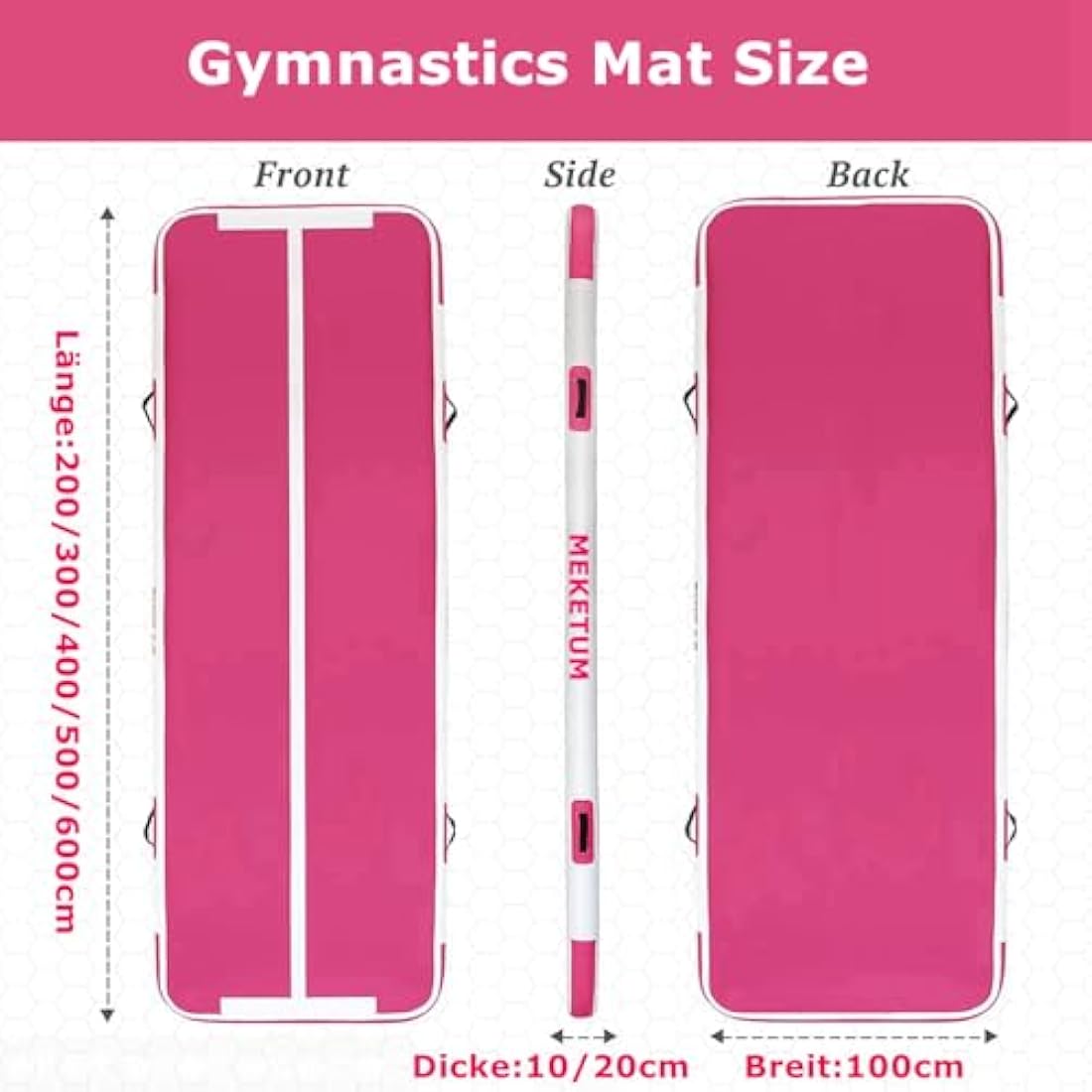 MEKETUM Air Tumble Track Gymnastic Mat Inflatable 6.6ft 10ft 13ft 16ft 4/8 Inch Thickness Gym Tumbling Floor Mats with Air Pump for Home Use/Cheerleading/Yoga/Dance/Water Fun