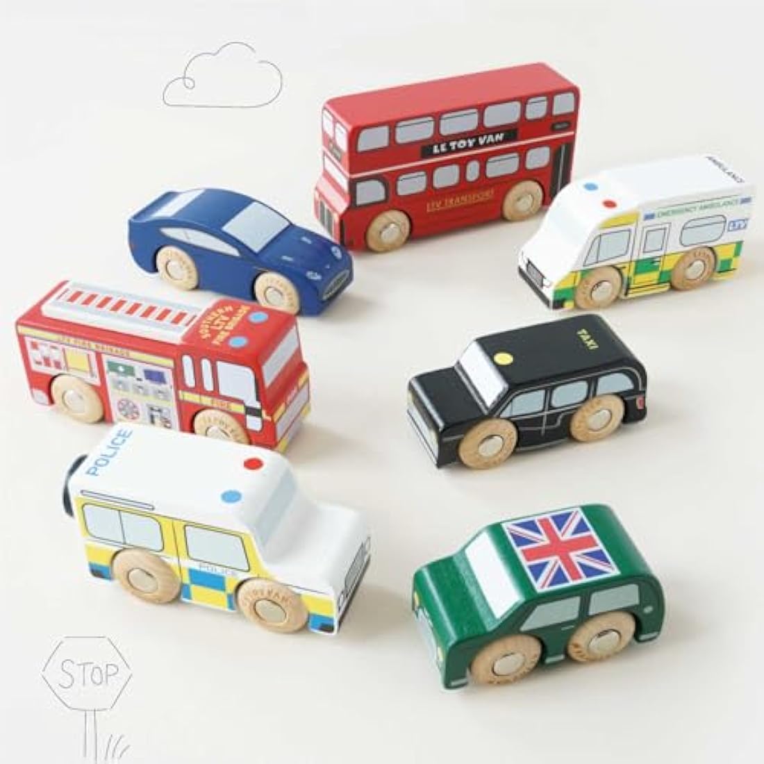 Le Toy Van - Iconic Wooden London Themed Toy Car Play Set - Set 7 Pieces | Play Vehicle Role Play Toys - Suitable For 2 Year Old +