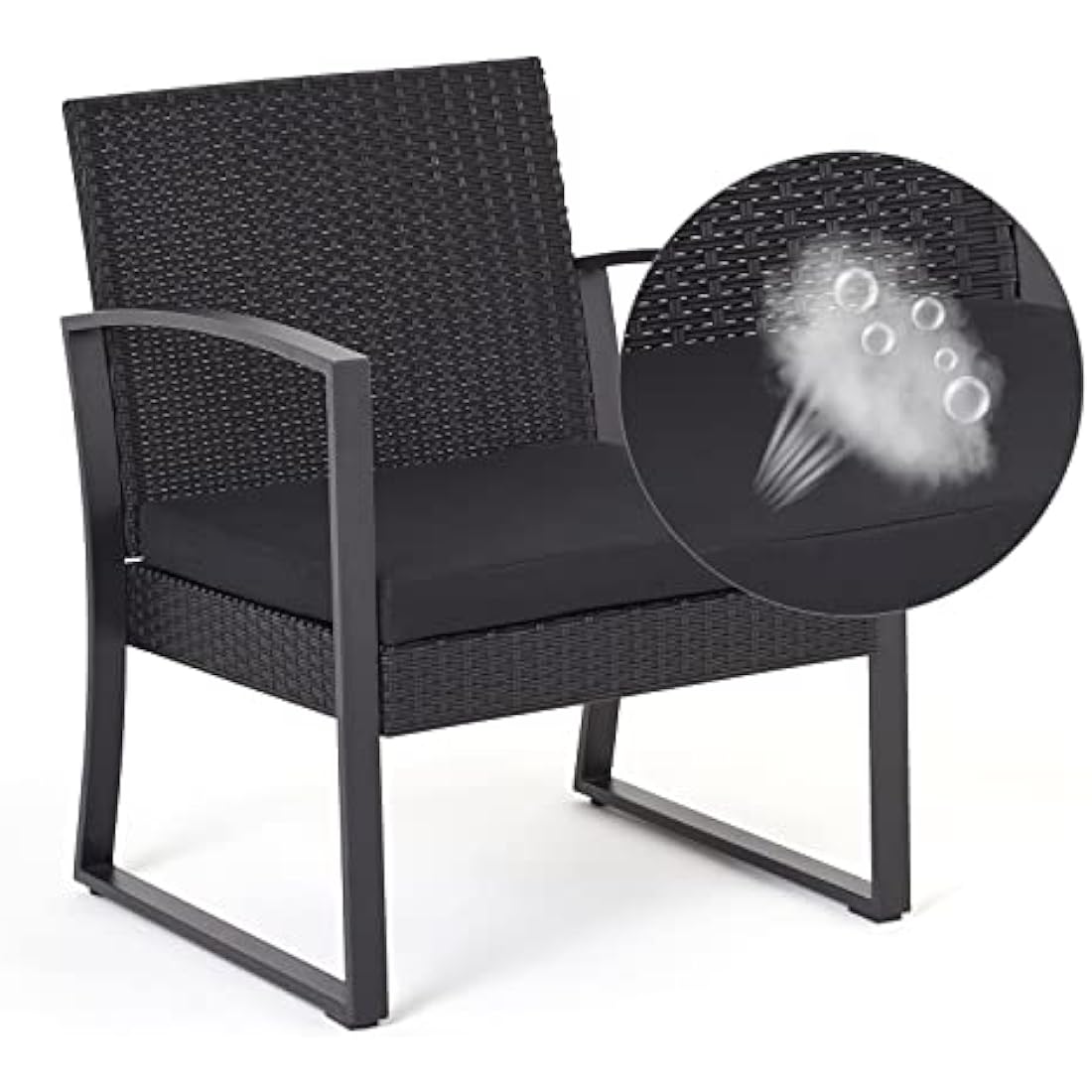 Mondeer Rattan Garden Furniture Set, 3 PCS Patio Bistro Set, 2 Seater Rattan Chairs with Cushions and Coffee Table, for Balcony Garden Indoor Outdoor Patio Backyard, Black