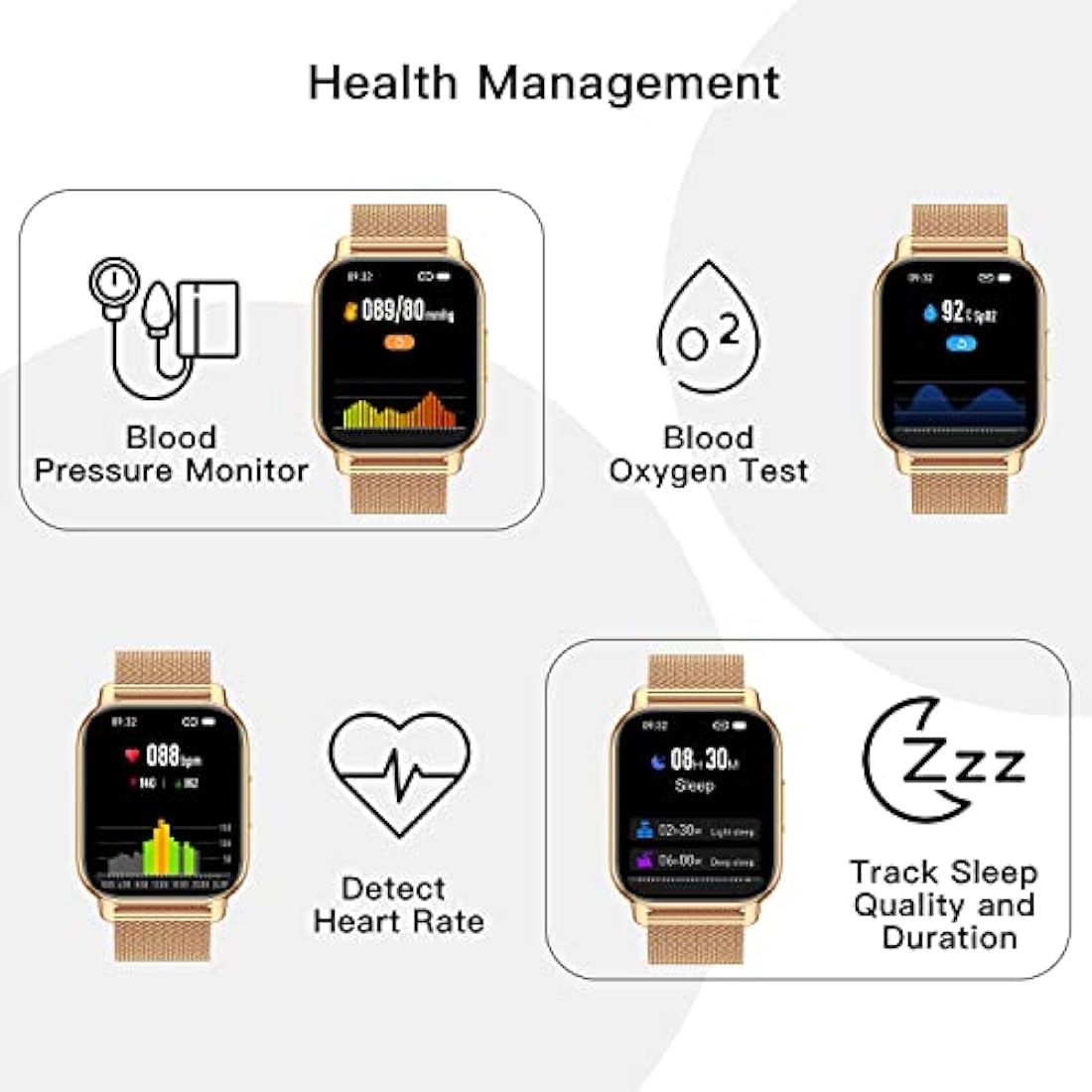 Popglory Smart Watch for Women Men Answer/Make Calls, 1.85" Smartwatch 44mm 2 Straps & Split Screen, 100+ Sports Fitness Watch with Blood Pressure/Oxygen/Heart Rate Monitor for iOS and Android