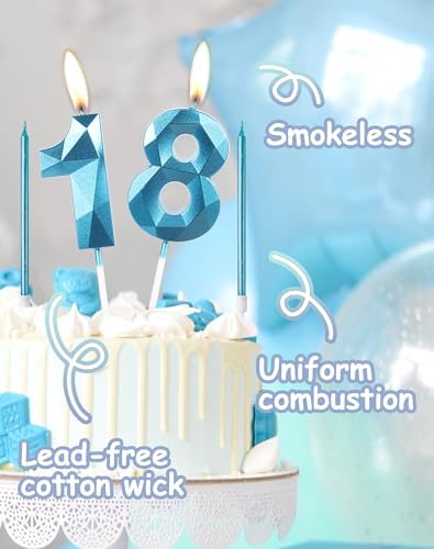 Boys Blue 13th Birthday Candles Set - Number 13 & Long Blue Candles for Birthday Cake & Party Decorations