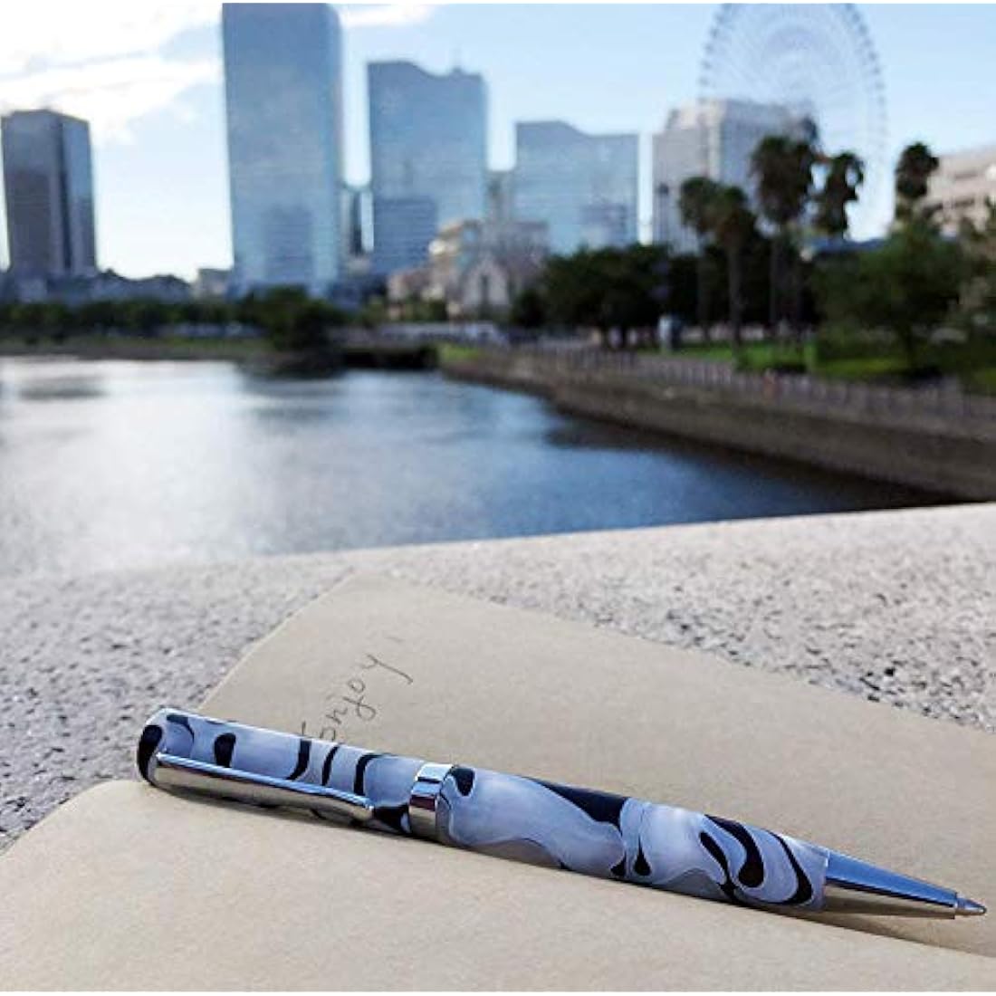 LACHIEVA LUX White Luxury Resin Celluloid Finished Ballpoint Pen for Writing. Nice Ball Pen Set Gift for Women & Men. (White/Black)